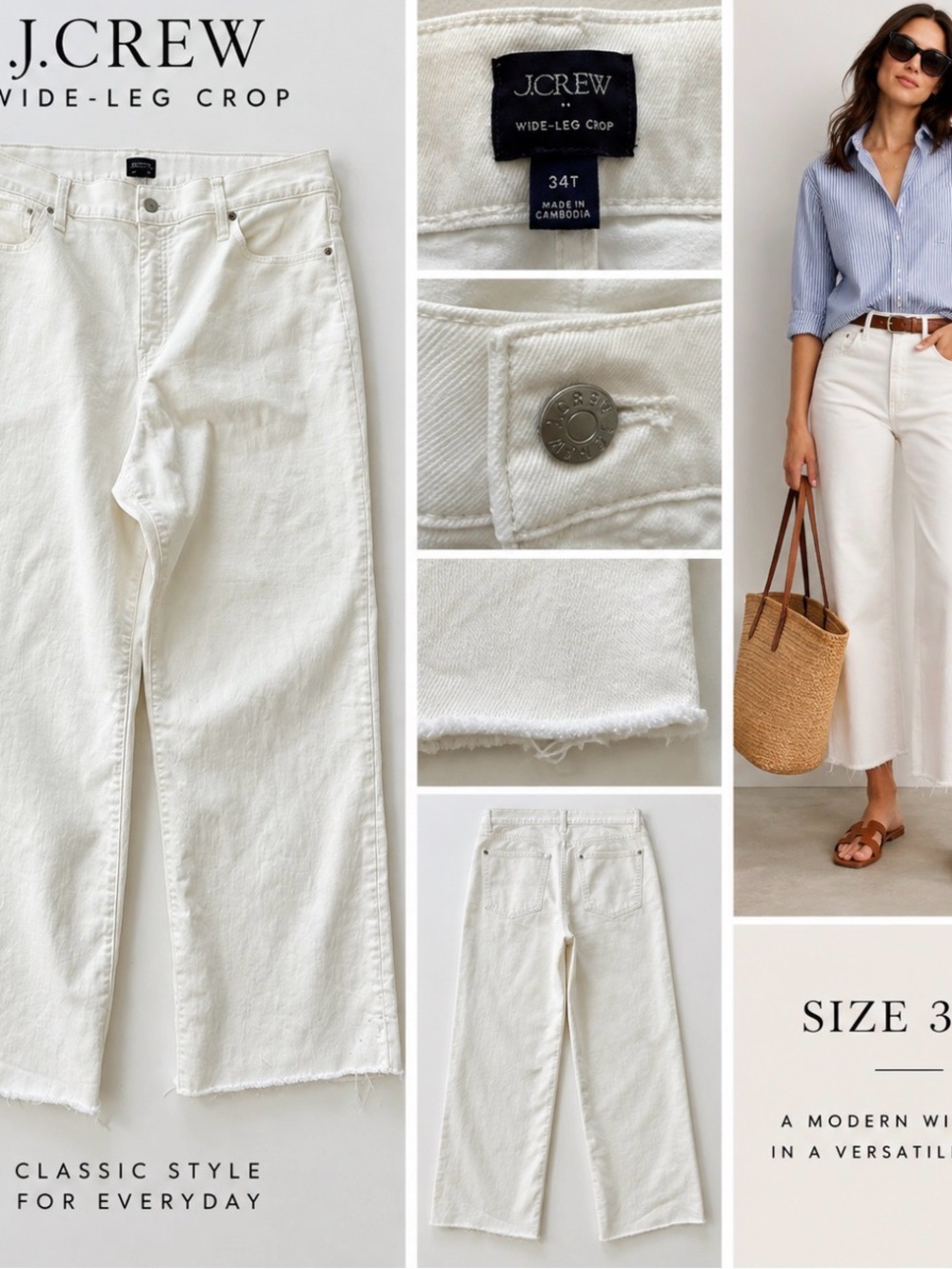 J. Crew White Wide-Leg Crop Jeans